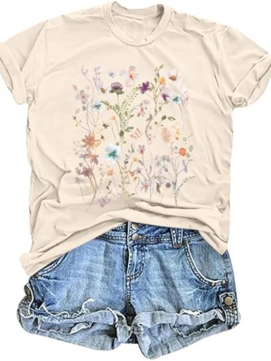 Tops - 🆕 Boho Floral Tshirt Women Vintage Wildflower Printed Shirt Casual Short